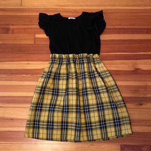 Black with Yellow Plaid Dress, Ruffle Sleeves